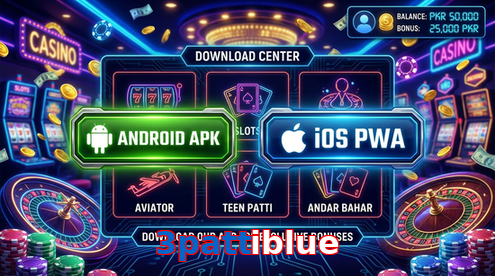 Main screen of 3Pattiblue download page for PK players